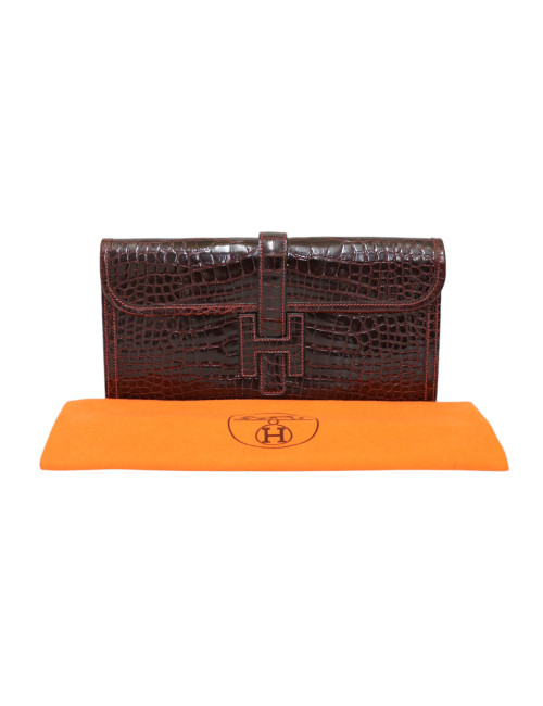 Pochette HERMES Jige Elan 29 alligator bordeaux