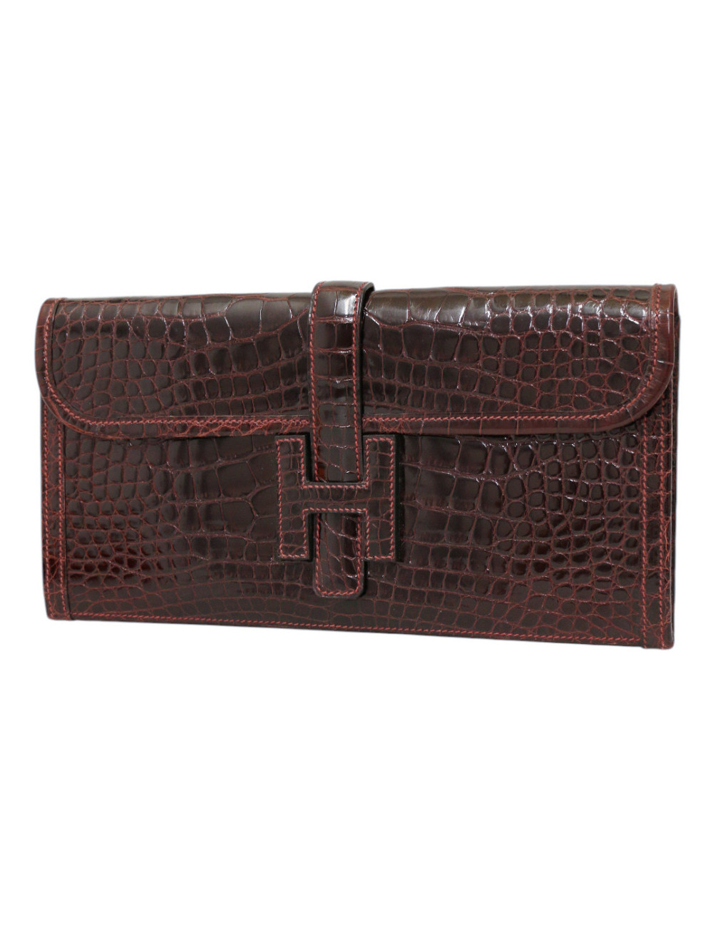 Pochette Hermès Jige en alligator bordeaux : une pièce intemporelle