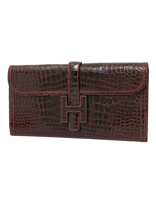 Pochette HERMES Jige Elan 29 alligator bordeaux