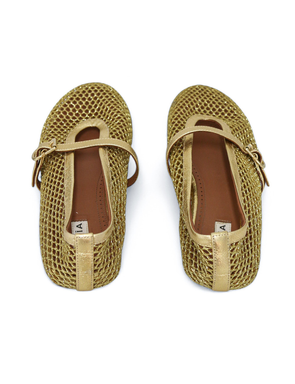 Ballerines Alaia résille dorée laminée T40 : certifiées authentiques