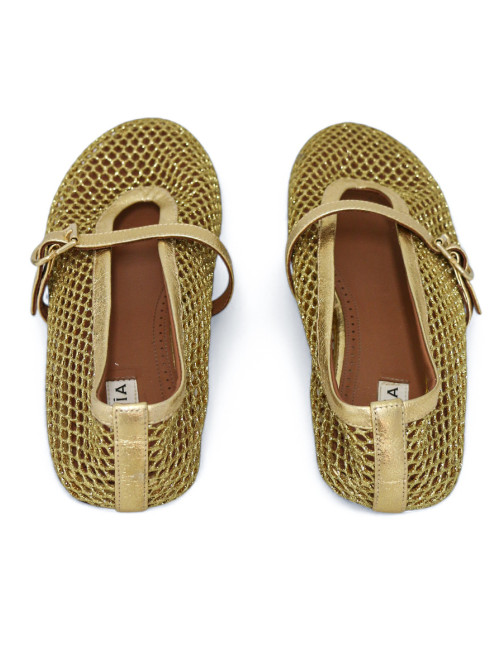 Ballerines Alaia résille dorée laminée T40 : certifiées authentiques