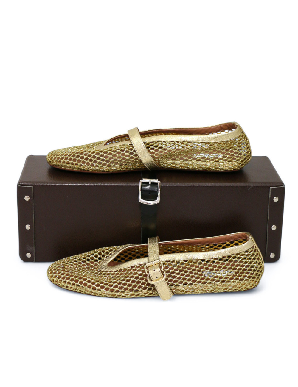 Ballerines Alaia résille dorée laminée T40 : certifiées authentiques