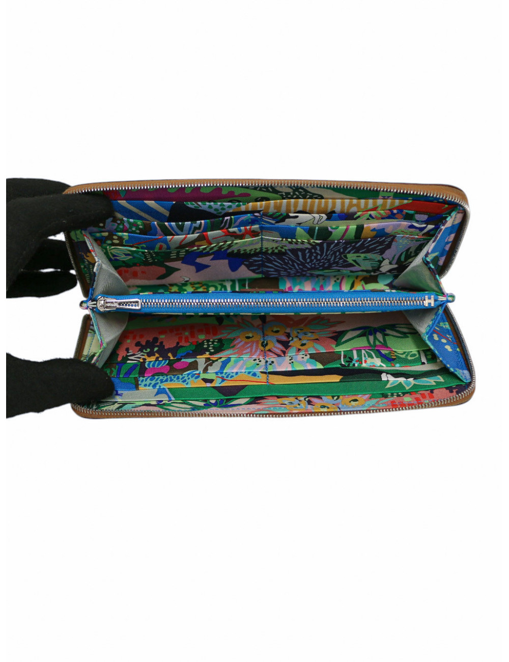 Portefeuille HERMES cuir Epsom imprimé soie