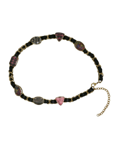 Ceinture CHANEL strass cuir et métal