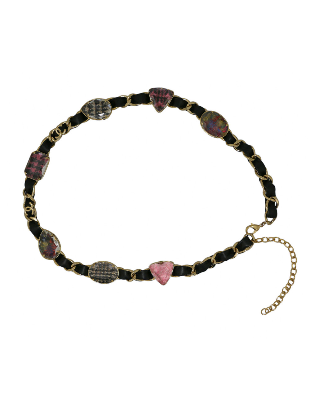 Ceinture CHANEL strass cuir et métal