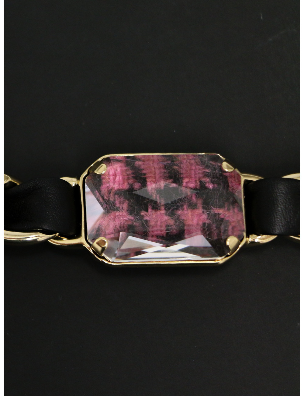 Ceinture CHANEL strass cuir et métal