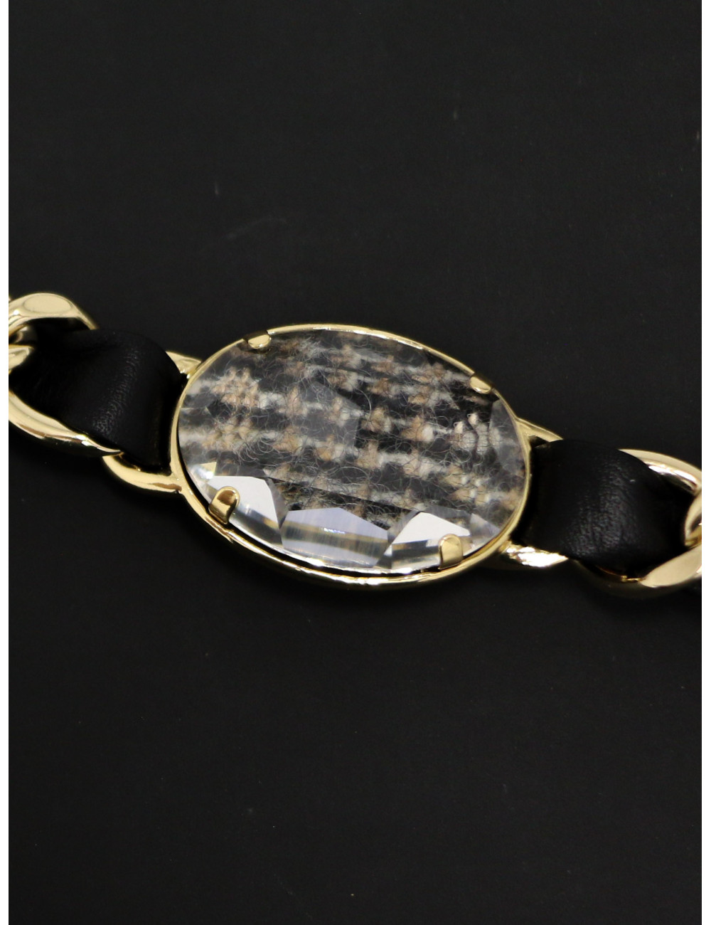 Ceinture CHANEL strass cuir et métal