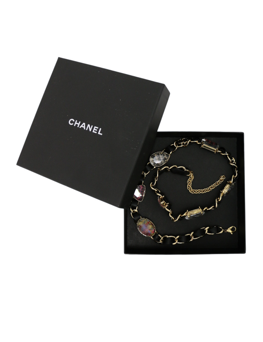 Ceinture CHANEL strass cuir et métal