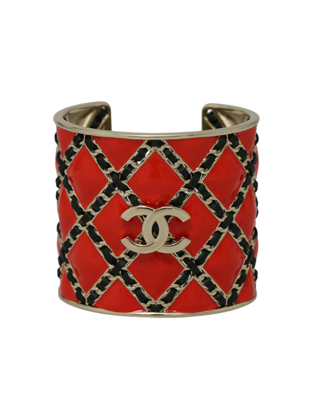 Manchette CHANEL émaillée matelassée rouge