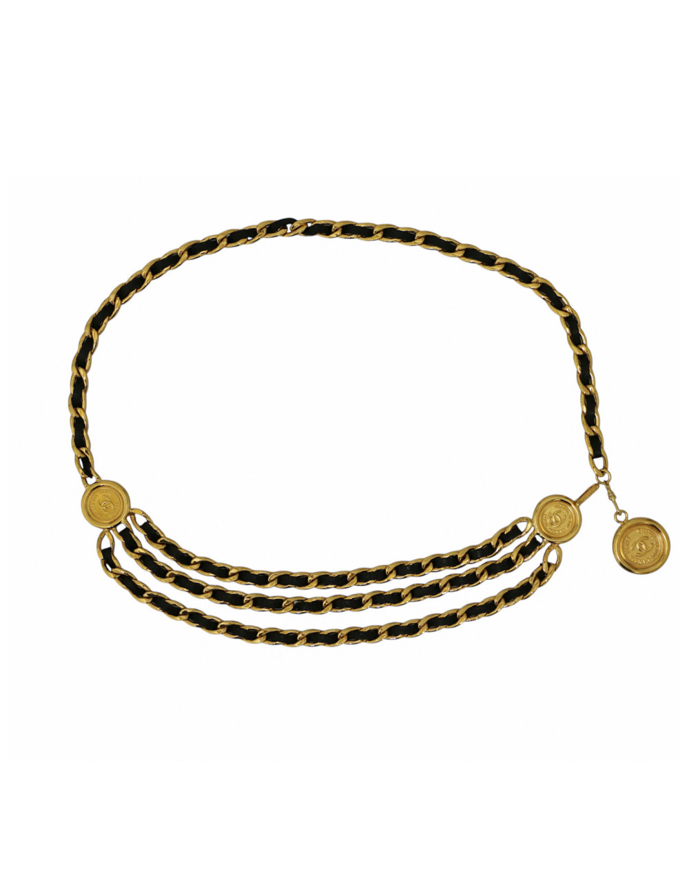 Ceinture CHANEL triple rangs chaine et cuir