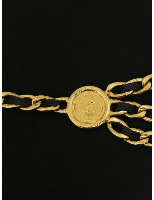 Ceinture CHANEL triple rangs chaine et cuir
