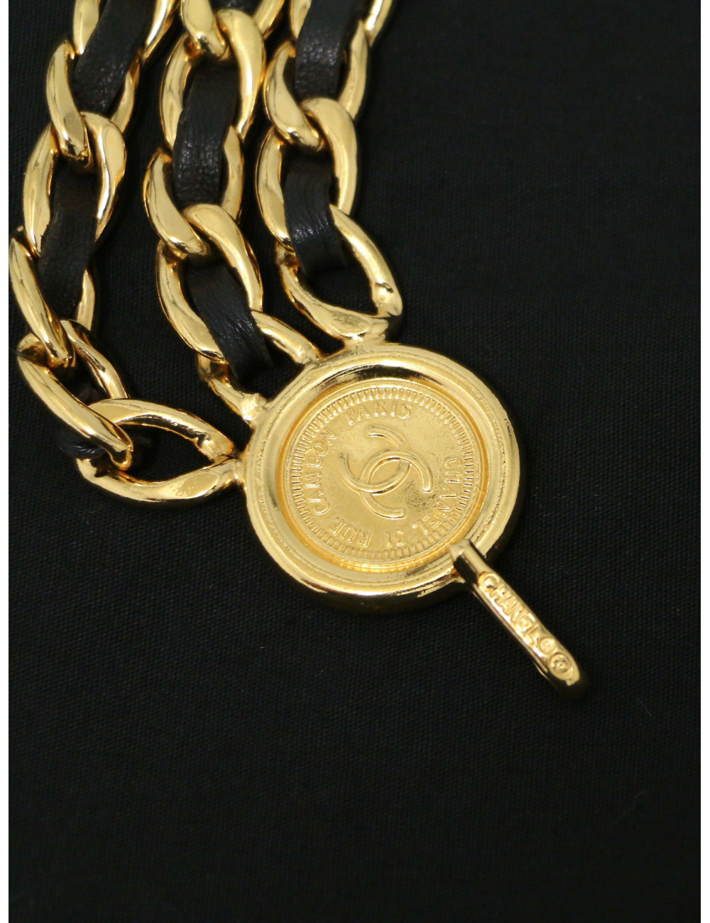 Ceinture CHANEL triple rangs chaine et cuir