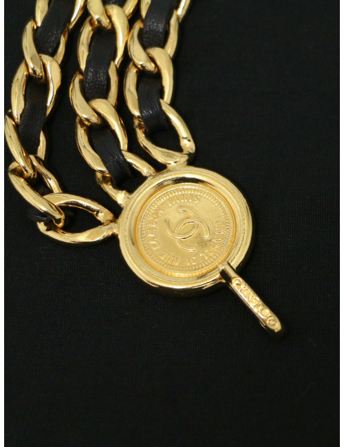 Ceinture CHANEL triple rangs chaine et cuir