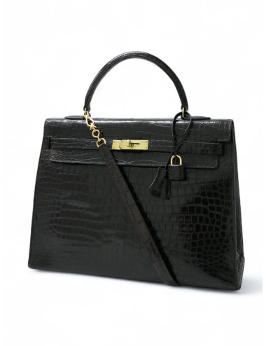 Kelly vintage crocodile HERMES noir