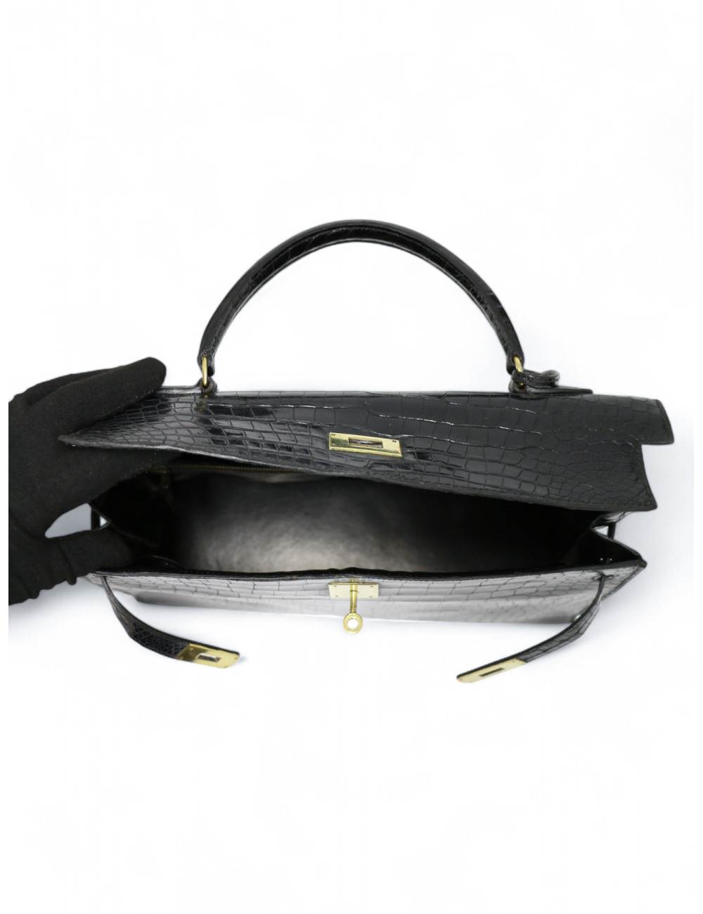 Kelly vintage crocodile Hermès noir : occasion certifiée authentique