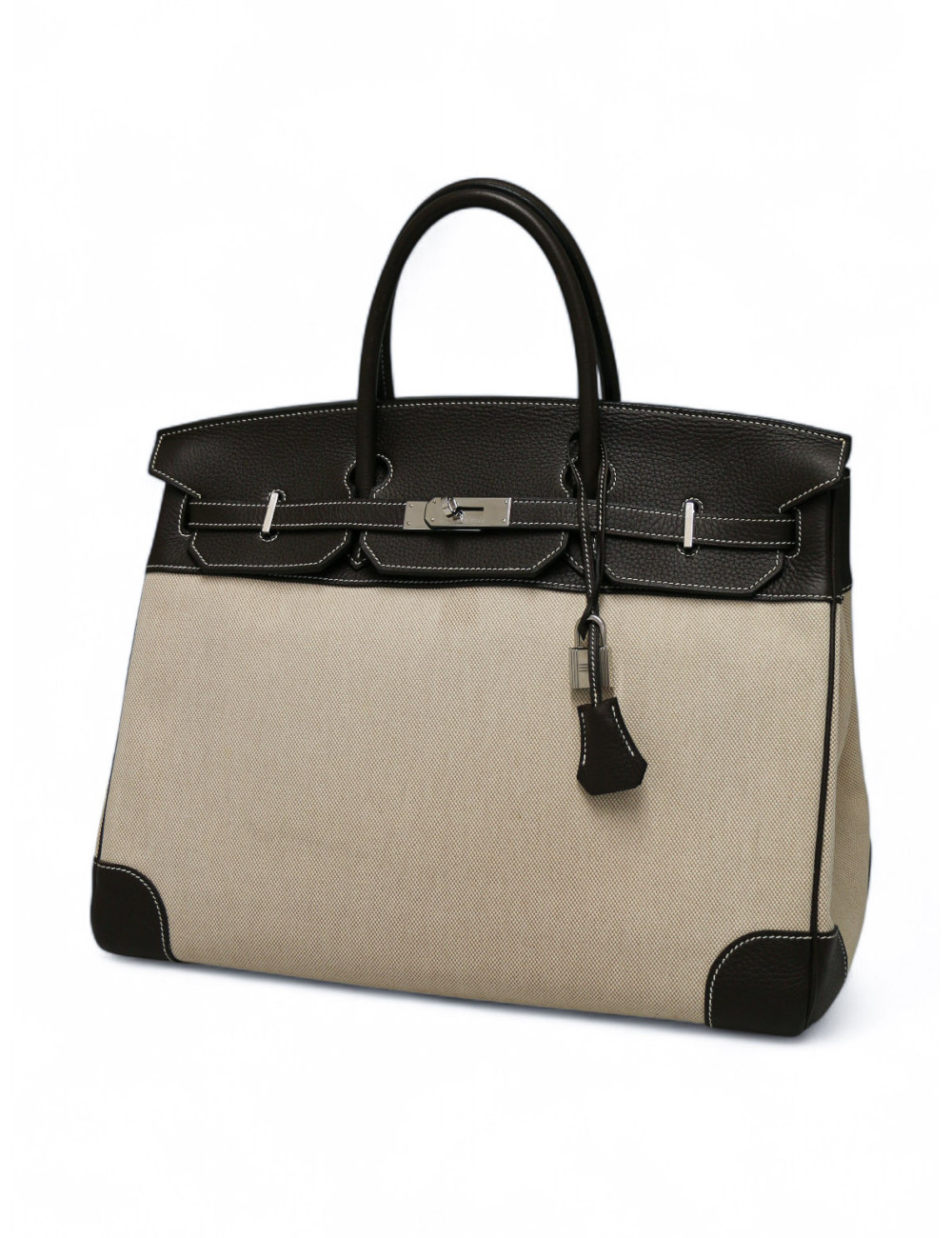 Sac HERMES Birkin 40 toile et cuir