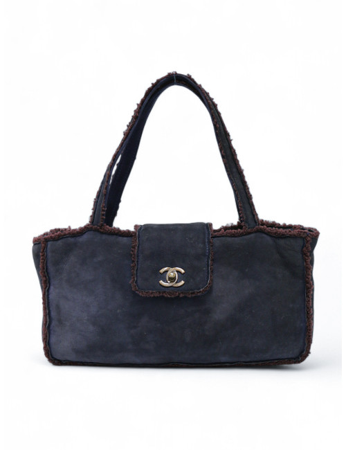 Sac Chanel peau retournée bleu nuit : occasion certifiée authentique