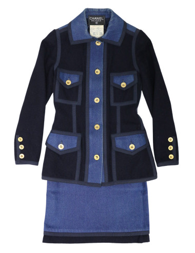 Tailleur CHANEL denim et tweed T36