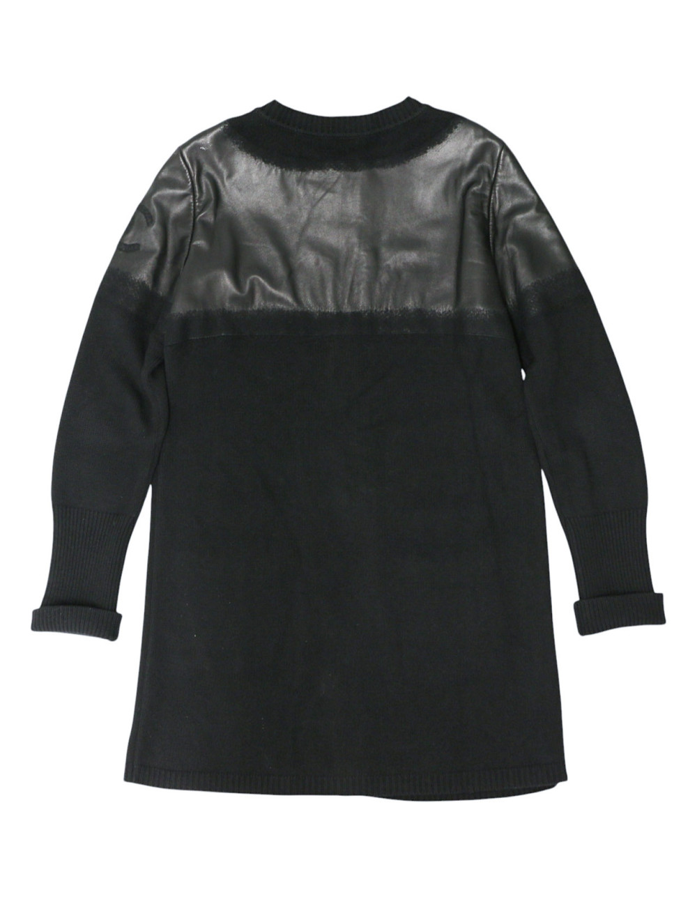 Manteau CHANEL T42 laine et cuir d'agneau noir