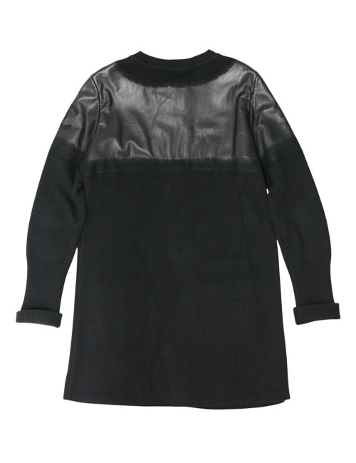 Manteau CHANEL T42 laine et cuir d'agneau noir