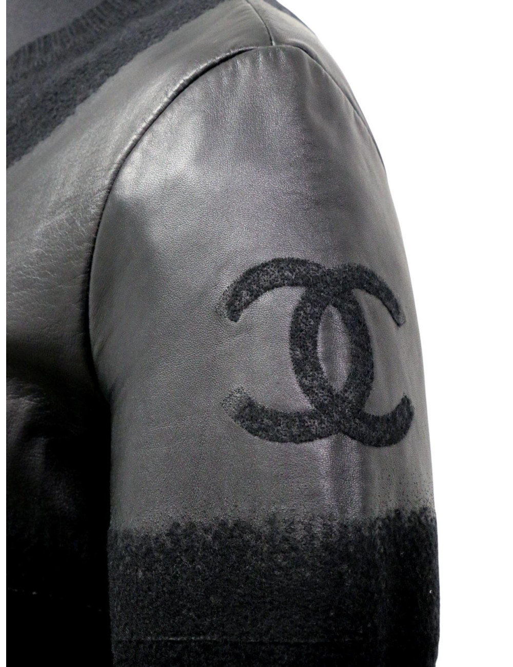 Manteau T42 laine et cuir d'agneau noir