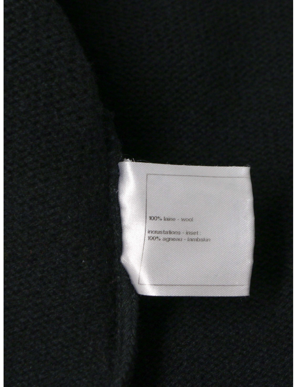 Manteau CHANEL T42 laine et cuir d'agneau noir