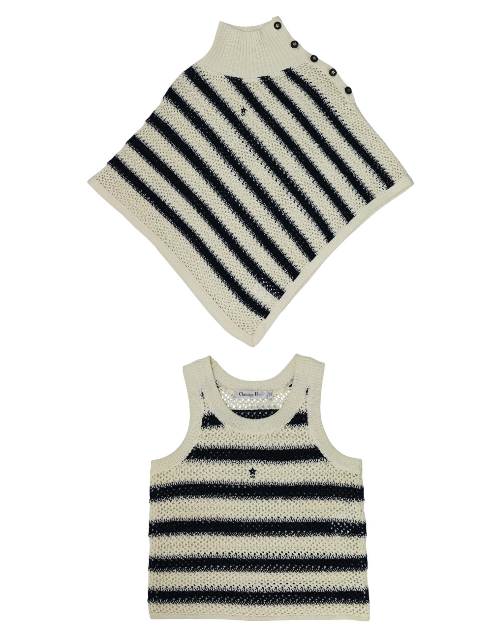 Débardeur et poncho CHRISTIAN DIOR rayés blanc bleu
