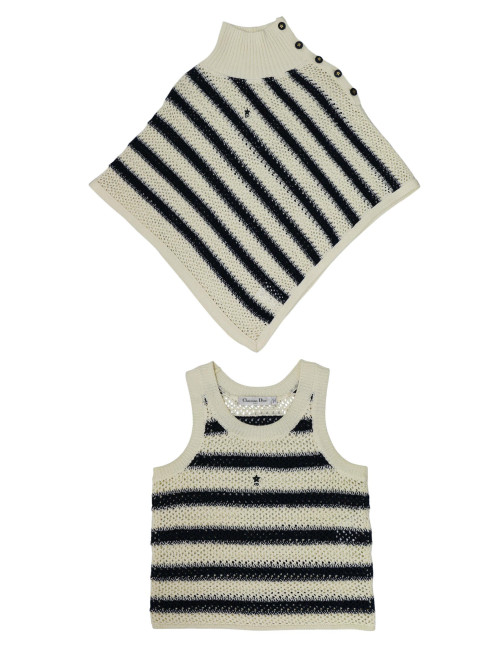 Débardeur et poncho CHRISTIAN DIOR rayés blanc bleu