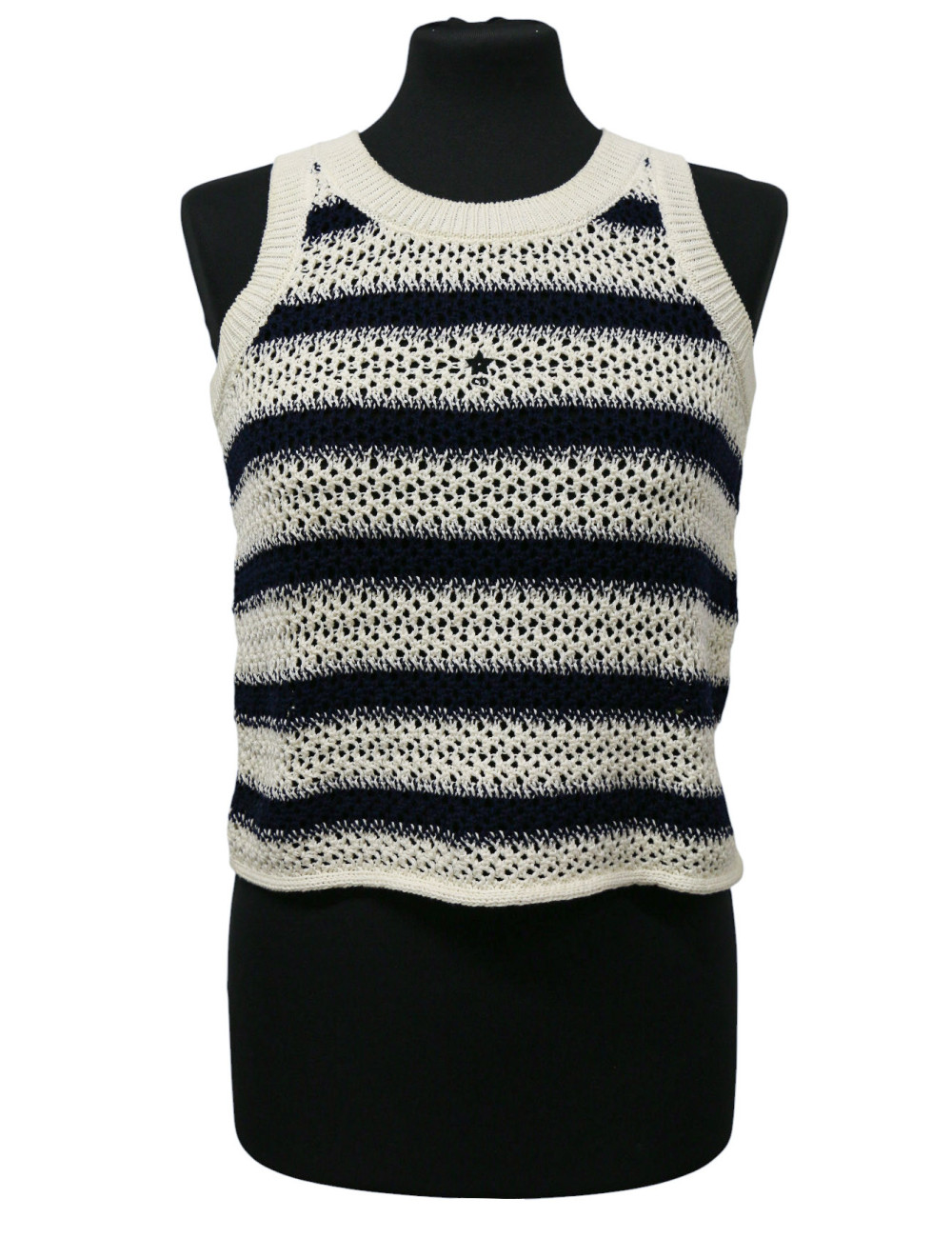 Débardeur et poncho CHRISTIAN DIOR rayés blanc bleu