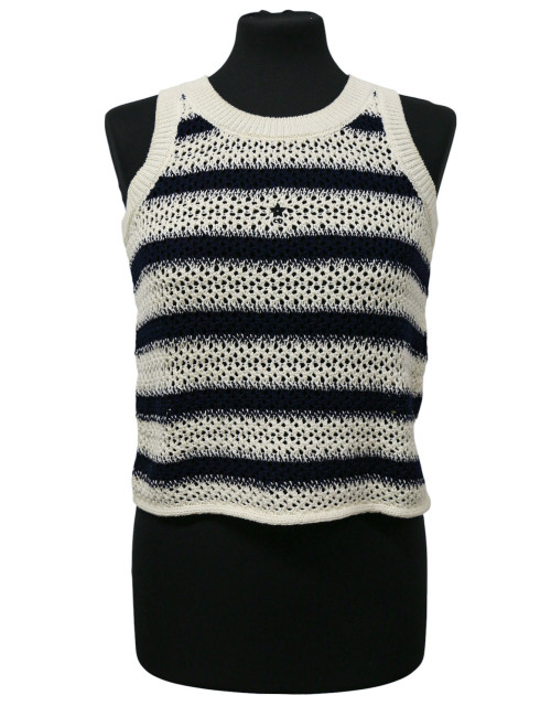 Débardeur et poncho CHRISTIAN DIOR rayés blanc bleu