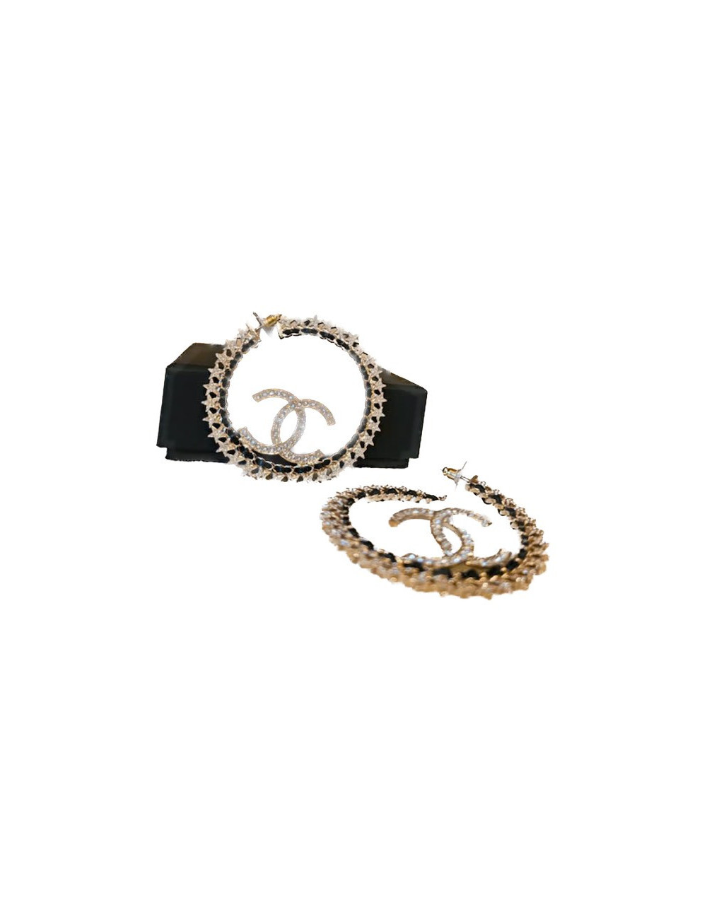 Créoles CHANEL GM doré or pâle strass