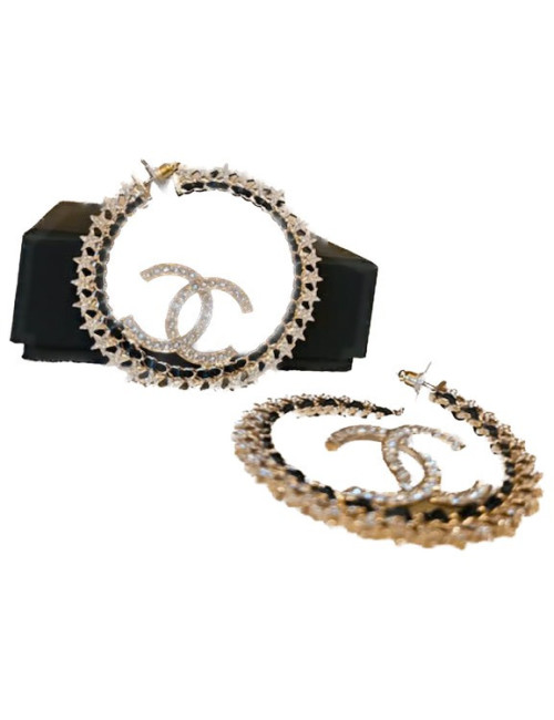 Créoles CHANEL GM doré or pâle strass