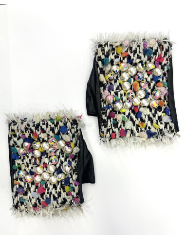 Mitaines CHANEL T 7 cuir perles Collection Graffiti