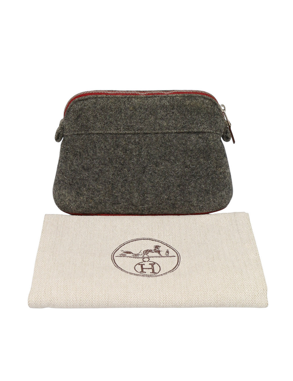 Pochette HERMES laine bouillie grise