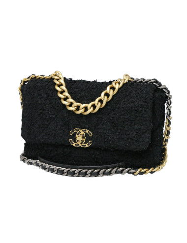 Grand sac 19 CHANEL tweed noir