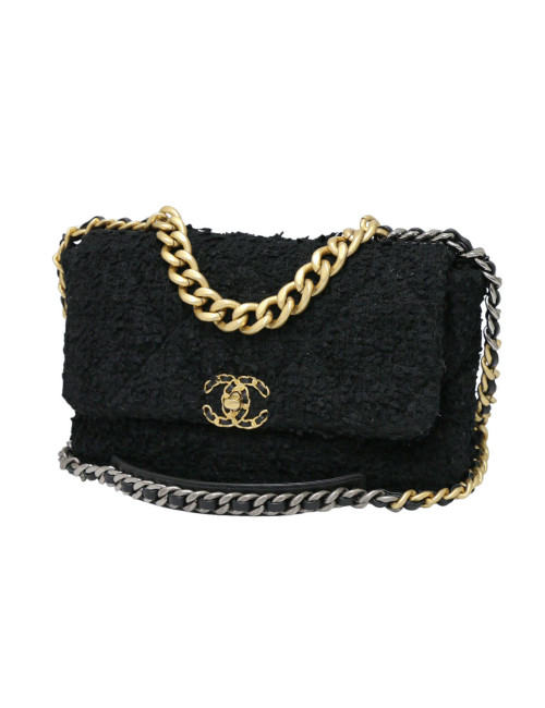 Grand sac 19 CHANEL tweed noir