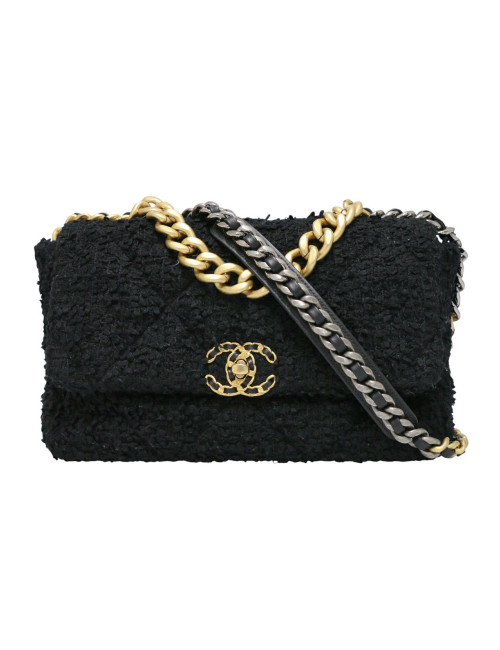 Grand sac 19 CHANEL tweed noir