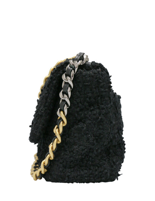 Grand sac 19 CHANEL tweed noir