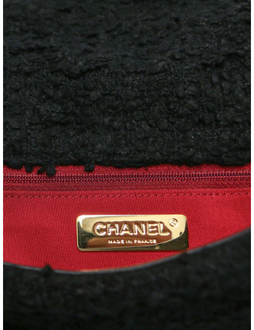 Grand sac 19 CHANEL tweed noir