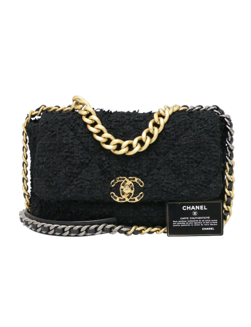 Grand sac 19 CHANEL tweed noir