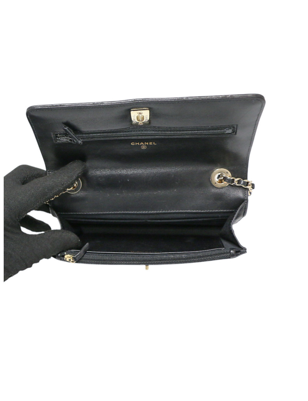 Wallet on chain Chanel noir : occasion certifiée authentique