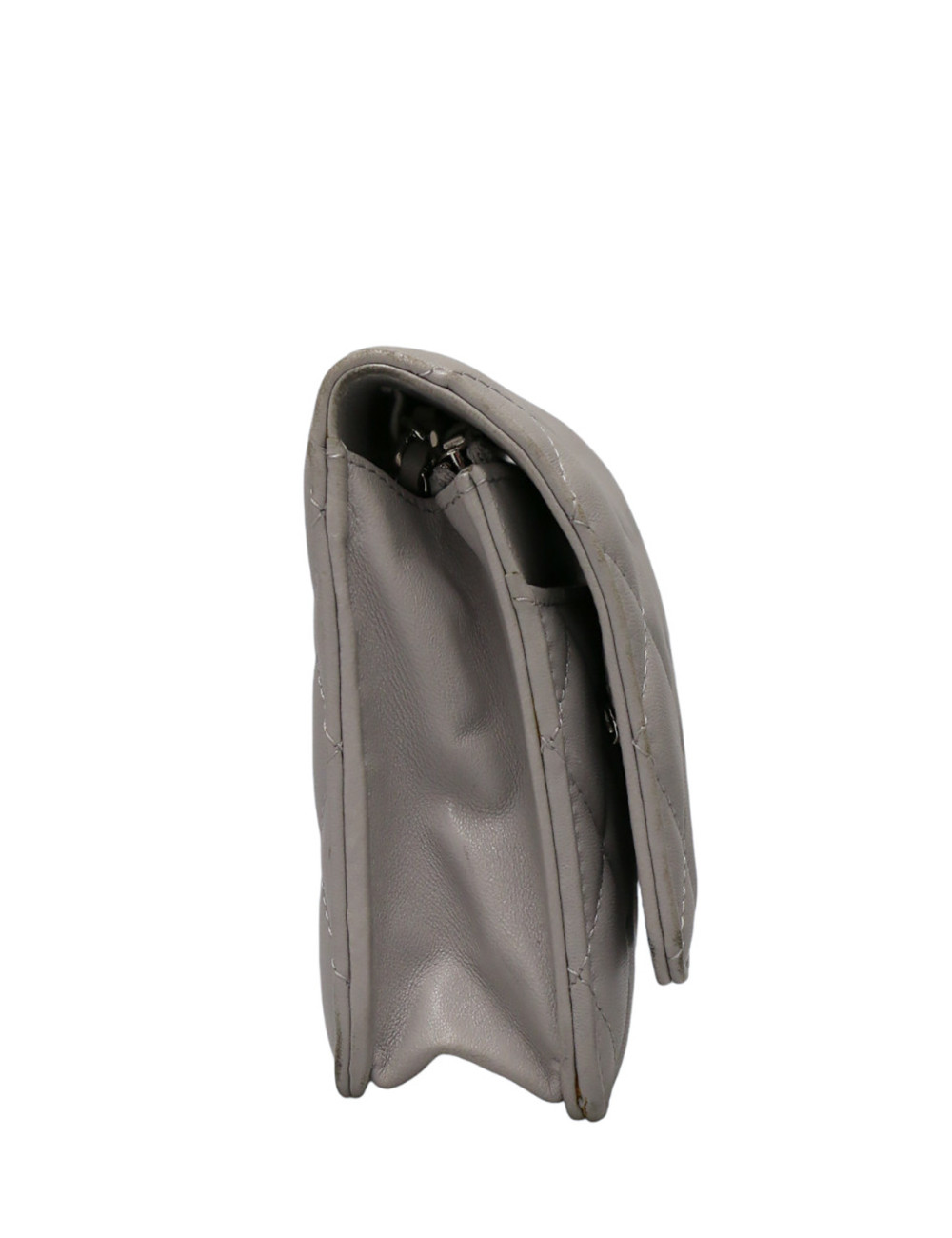 Wallet on chain CHANEL cuir d'agneau gris