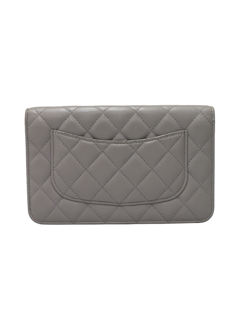 Wallet on chain CHANEL cuir d'agneau gris