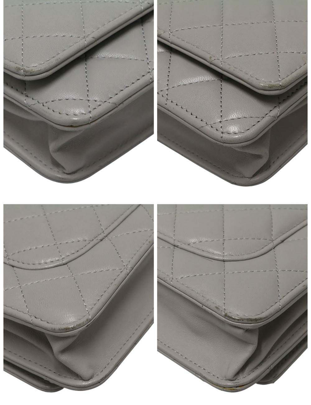 Wallet on chain CHANEL cuir d'agneau gris