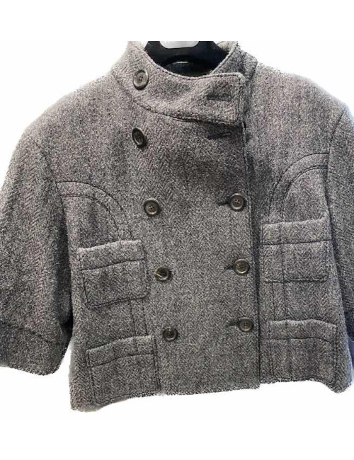 Veste Courte Louis Vuitton Vintage  Laine Grise Chevrons, Manches 3/4