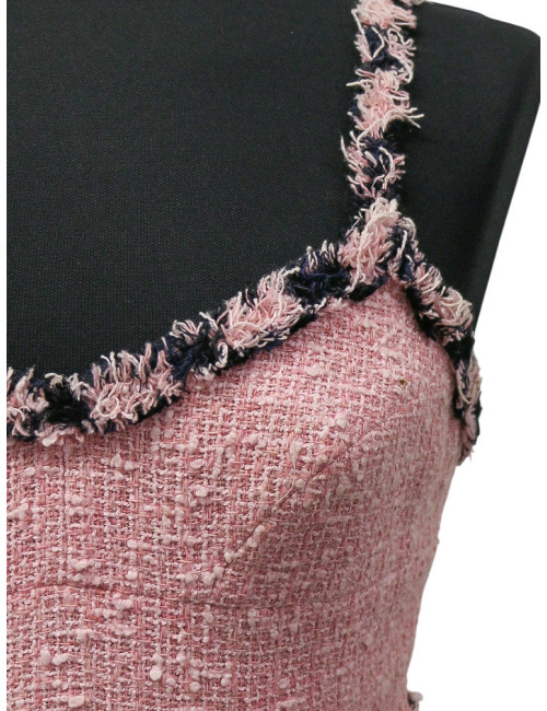 Robe CHANEL T 38 tweed rose et bleu marine