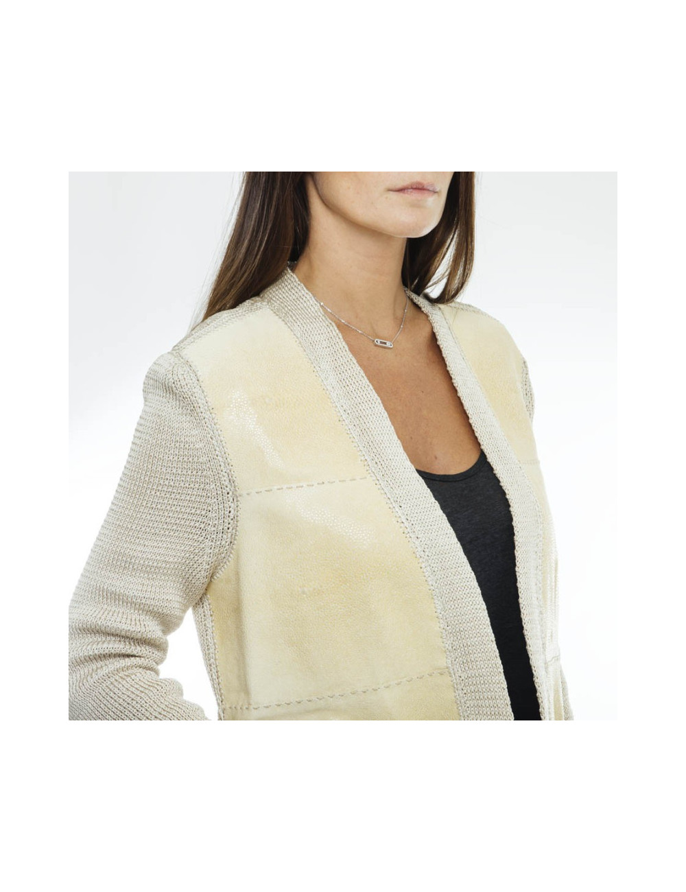 Veste cardigan HERMES T 36 galuchat coquille d'oeuf