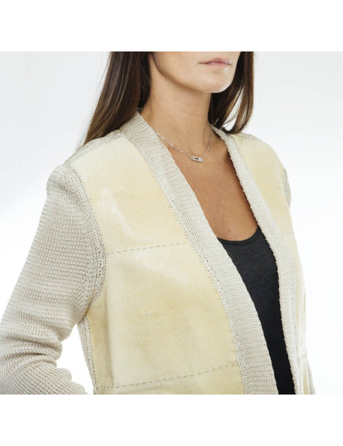 Veste cardigan HERMES T 36 galuchat coquille d'oeuf