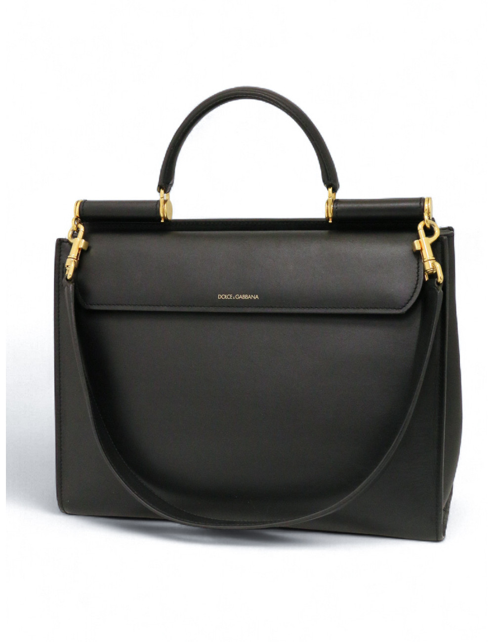 Sac Sicily DOLCE & GABBANA GM cuir box noir bandoulière