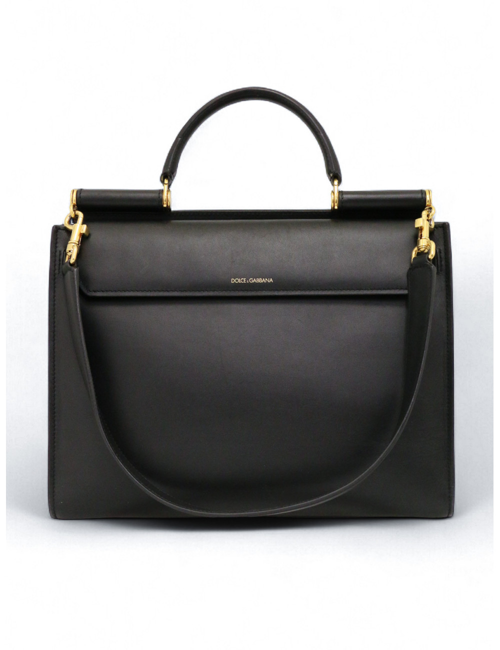 Sac Sicily DOLCE & GABBANA GM cuir box noir bandoulière
